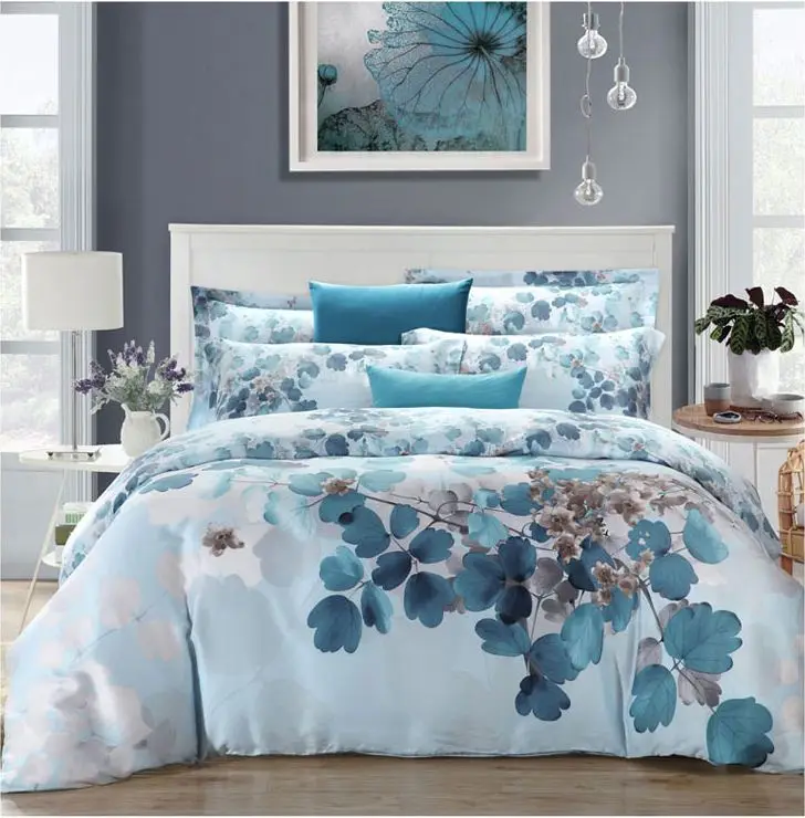 Home Textile super soft 100 Tencel Fabric watercolor bedding set king queen size duvet cover