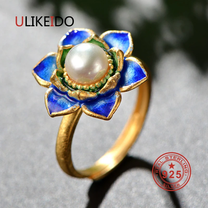 

100% Pure 925 Sterling Silver Jewelry Lotus Rings Opening Ethnic Ring For Women Special Gift R2012
