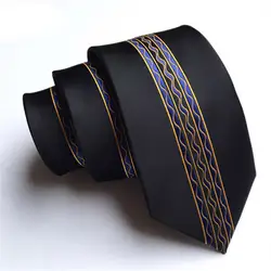 6 см Новая мода Srtiped жаккардовая галстуки из полиэстера для мужские черные шеи галстук широкий галстук вечерние деловой Свадебный костюм