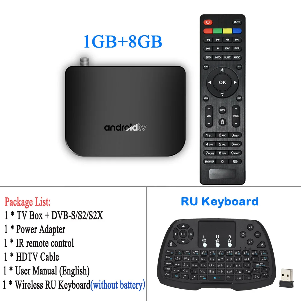 MECOOL Android ТВ коробка+ DVB-S/S2/S2X телеприставки M8S плюс Android 7,1 Quad-core 1 GB+ 8 GB 4 K WiFi, трансляция звукозаписи Miracast HD медиаплеер - Цвет: TV Box RU Keyboard