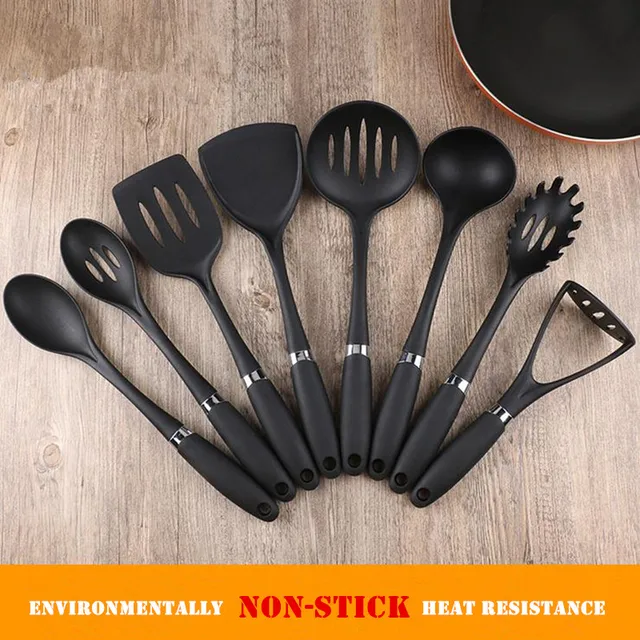 2016 new 8PCS set Black Non stick nylon kitchen utensils set Heat