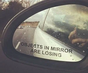 

window Sticker Rear View Mirror Vinyl Decal OBJECTS IN MIRROR ARE LOSING 2Pcs 10x1.5cm