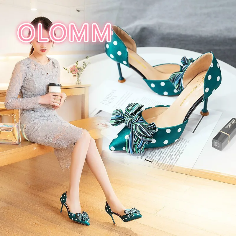 

Wave point matching sweet bow knot girl high heels 2019 spring new sharp-tipped thin-heeled women sandals
