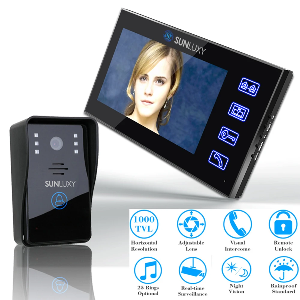 SUNLUXY 7 TFT font b Door b font Phone Video Intercom with Fingerprint Touch Button 1