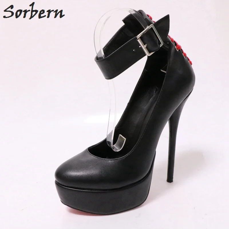 

Sorbern Ankle Strap Round Toe Women Pumps Platform Heels British Style Women Ladies Size 10 Plataform High Heels Women Black