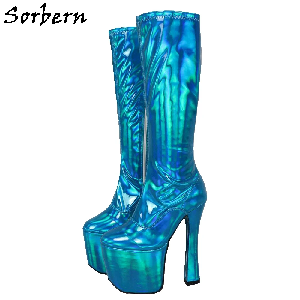 Sorbern Knee High Boots For Womens 20CM Heels Botines Mujer 2019 Plus Size EU36-46 Neon Botas De Fashion | Обувь
