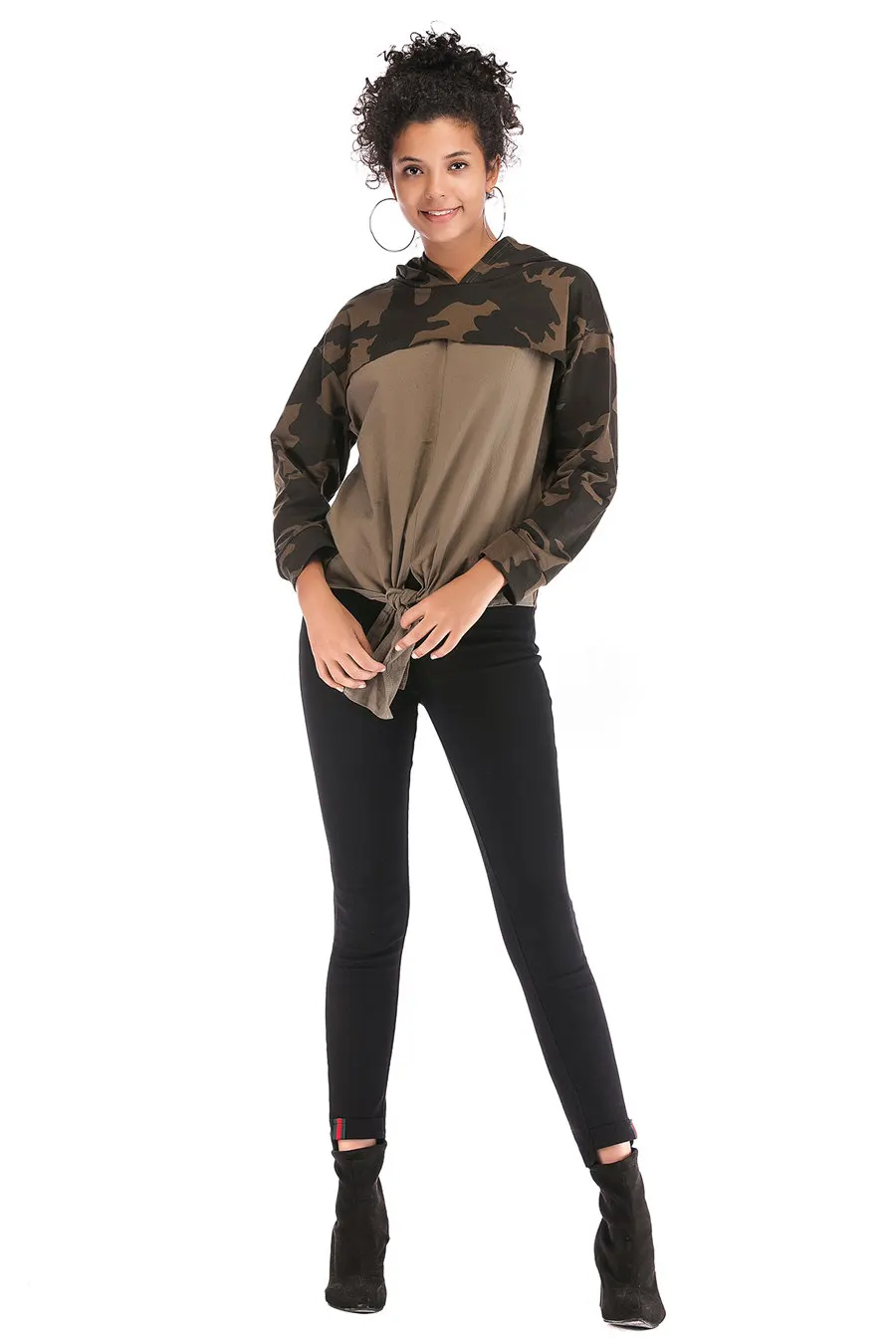 Gladiolus Camouflage Autumn Winter Hoodies Women 2018 Long Sleeve Patchwork Irregular Hem Hooded Sweatshirt Women Pullover Tops (10)