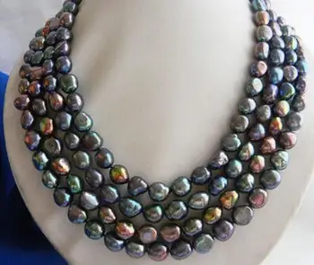 

4Strands 18'' 8-9mm Black Baroque Freshwater Pearl Necklace