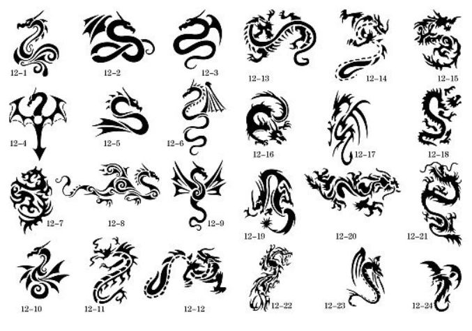 Airbrush sementara Template buklet 12 pola naga di Tattoo 