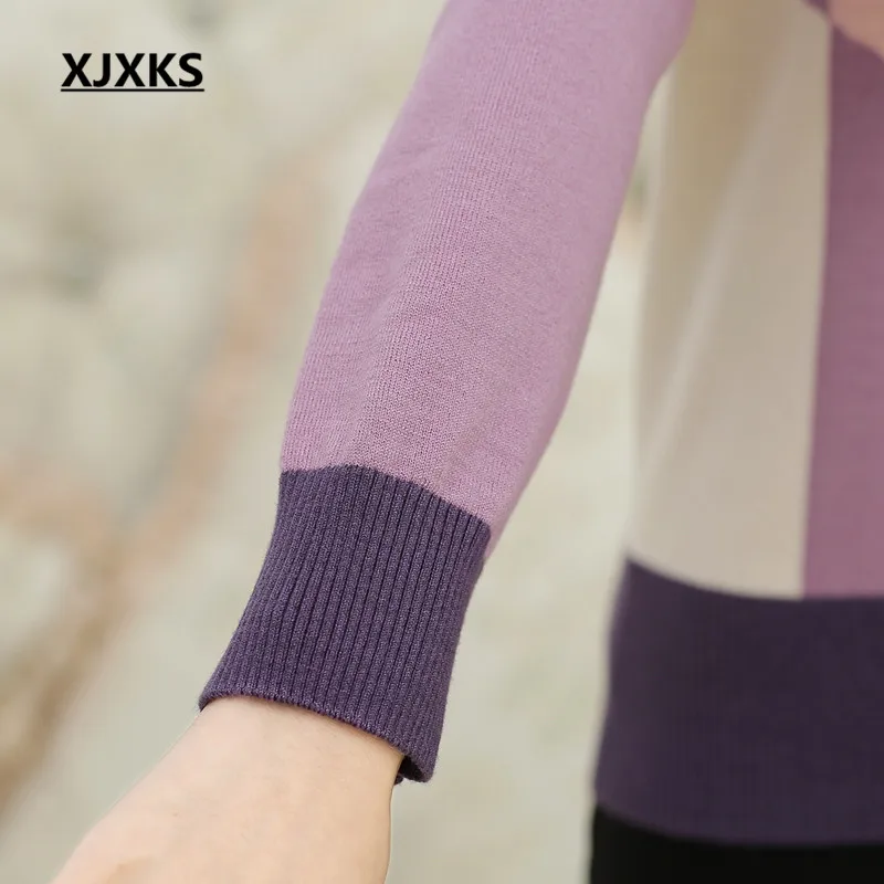 Xjxks среднего возраста женские осенние свитера с капюшоном, новинка верхняя одежда для мам одежда с длинным рукавом Свободные с отложным воротником свитер, горячая Распродажа