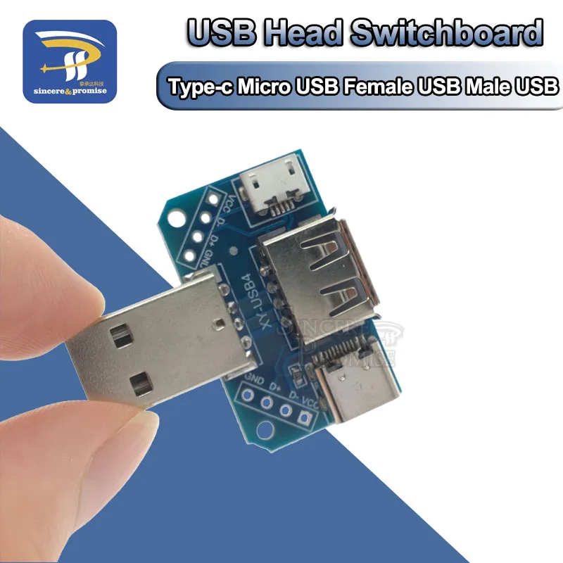 

USB Head Switchboard Male Connector to Type-c Micro USB Female 2.54-4P transfer test board USB adapter plate XY-USB4