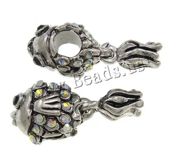 

Zinc Alloy European Beads,Men Jewelry, Fish, antique silver color plated, without troll & with rhinestone, nickel