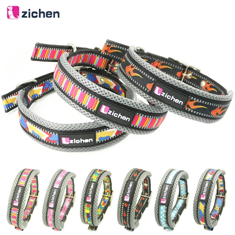 

Zichen Pet Dog Collar Printing Reflective Breathable Mesh Adjustable Nylon Durable Dog Necklace For Dog Collar Training Supplies