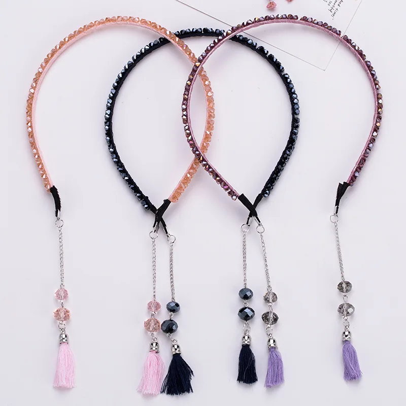 

Girls Tassels Dangle Earrings Headband with Rhinestone Hairband Head Band Tassel Earrings for Children Hair Accessories