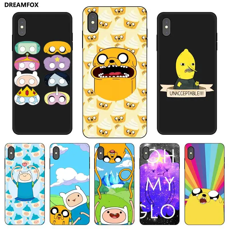 P002 Adventure Time Cute Black Silicone Case Cover For Apple iPhone 11 Pro XR XS Max X 8 7 6 6S Plus 5 5S SE |