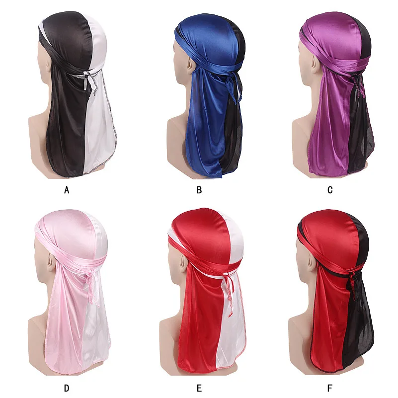 

Patcchwork Men's Durags Hip Hop Bandana Pirate Cap Du Doo Rag Silky Durag Headbands Headwear Long Tail Women Hair Accessories