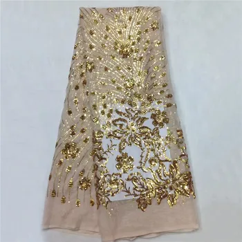 

High Quality guipure lace Fabrics / Fashion design African Lace fabrics with sequins /mesh tulle Lace for wedding SL1011