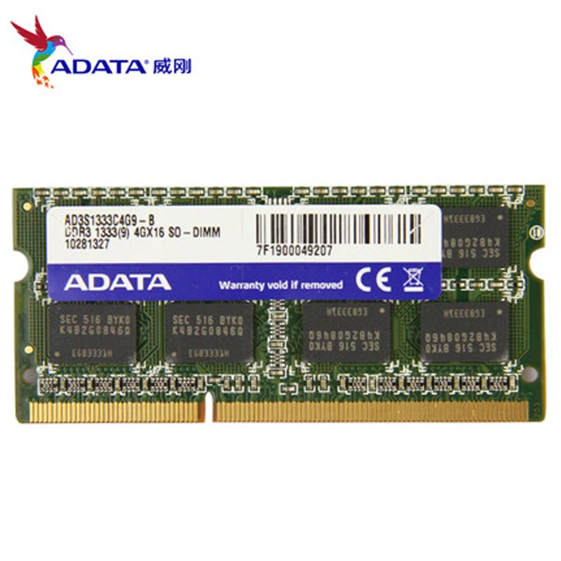 Фирменная Новинка ADATA 1 5 В оперативной памяти ноутбука DDR3 1333 мГц PC3 10600 4 ГБ 2 8