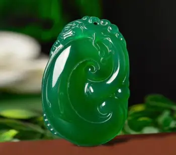

Koraba Fine Jewelry The Unique Natural Green Chalcedony Agate Chinese Dragon Ruyi Pendant Necklace Free Shipping