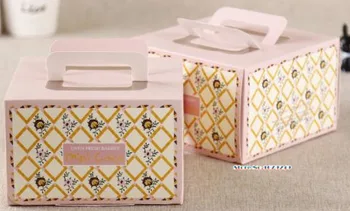

Large pink paper cake box with handle portable paper Boxes with clear window Kraft Paper cake food Fruit Packing Box100pcs/lot