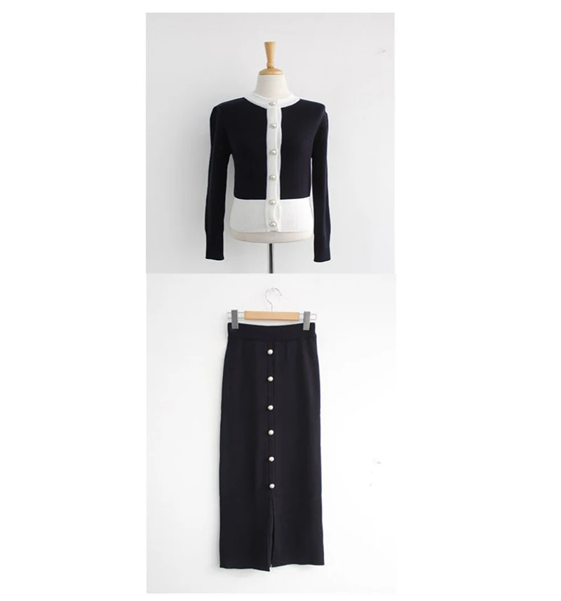 Genayooa Женский комплект из двух предметов модная одежда для женщин трикотажный комплект из двух предметов кардиган женский облегающий сплит-юбка - Цвет: Black