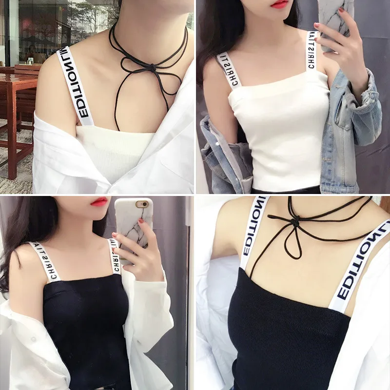 

2019 Lady Camis Tank Tops Summer Elastic Letter Knitted Small Vest Female Slim Thin Bottoming Shirt Fashion Sexy Women Clothes