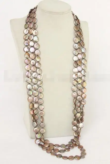 

Free Shipping>> new hot length 96" Baroque coin fastener light coffee freshwater pearls necklace
