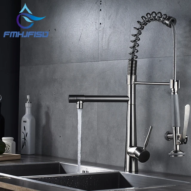 Best Price Brushed Nickel Spring Kitchen Faucet Single Hole Hole Vessel Sink Mixer Tap 360 Rotating