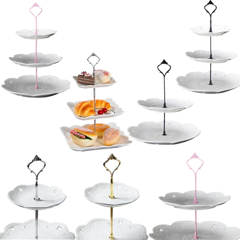 

Metal Cake Plate Stand 2 Tier Hardware 3 Tier Crown Fit for Party Gold Tray Food Cake Decorating Rack Holder for Kitchen Home