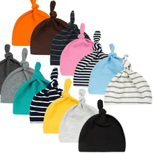 Модная хлопковая детская шапка, Одноцветный, в полосочку для маленьких Кепки мягкая шапка для новорожденного младенца Подставки для фотографий Детские аксессуары на голову