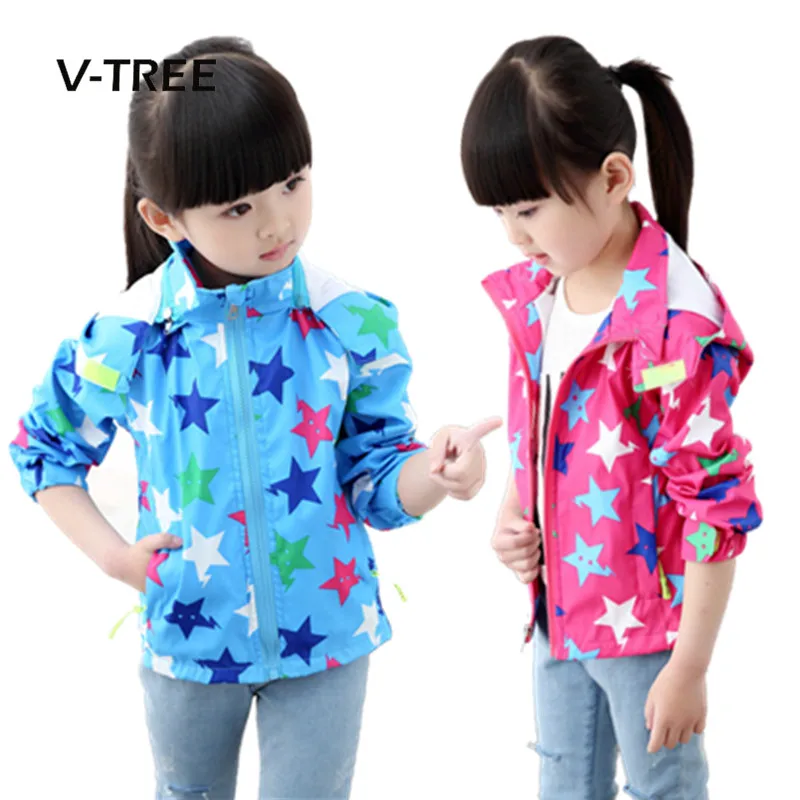 V-TREE куртка для маленьких девочек, пальто Демисезонный ветровка для девочек детские толстовки с капюшоном Брендовая детская верхняя одежда