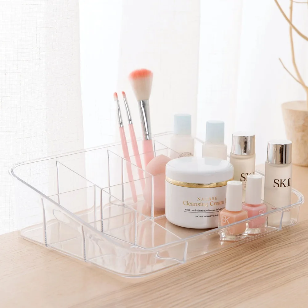 Clear Multi Grid Cosmetics Storage Box Desktop Plastic Makeup Lipstick Polish Organizer Case Desktop Jewelry Display Stand