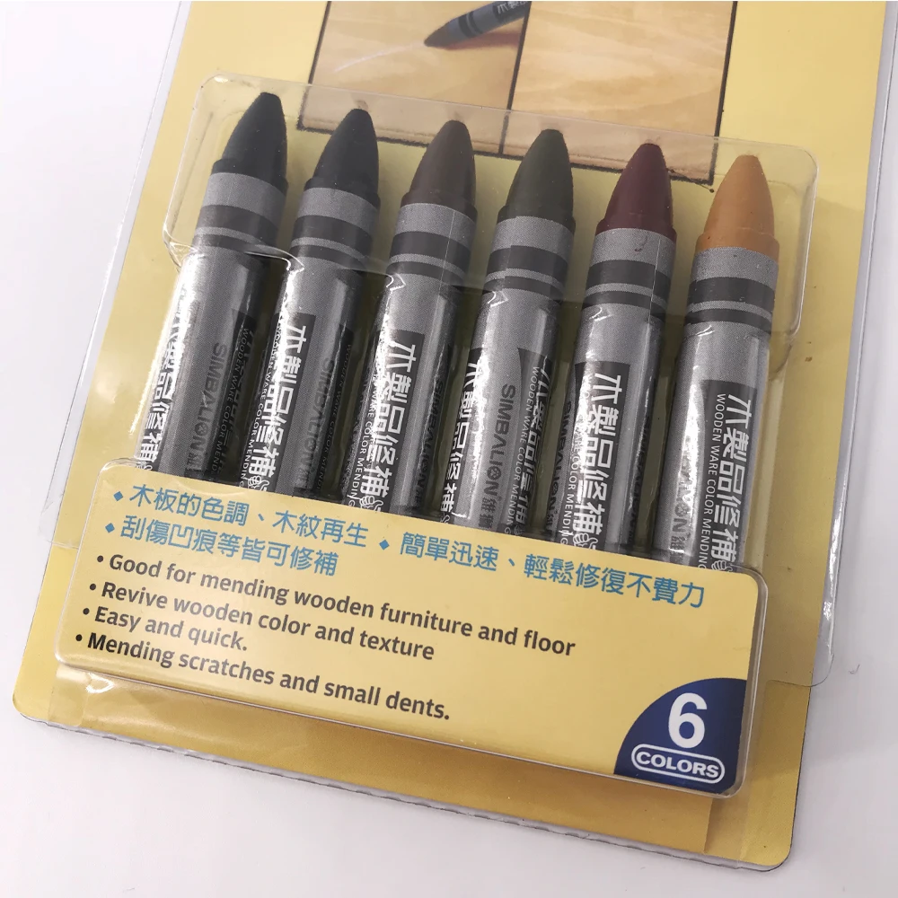 6pcs Simbalion Wood and Floor Color Mending Crayon Pen Repair Restore The Material of Furniture House