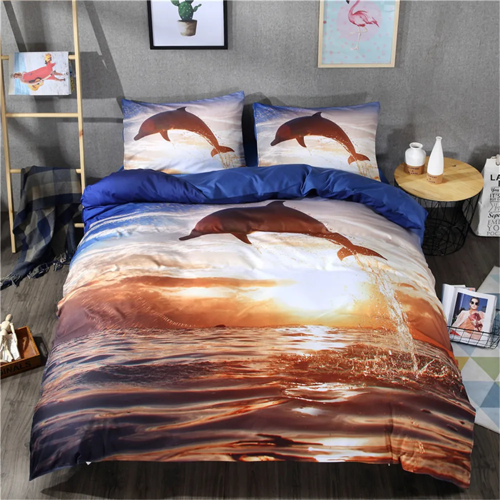 

4 pcs/set Dolphin Printing Bedding Tiger Bedding Set Duvet Animal Bed Cover Set King Sizes Flowers Lotus Home Textiles Luxury