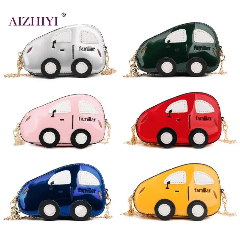 

Cute cartoon Car Shaped Shoulder Handbags Kids Girls Boys Leather Chain Satchel Bag Mini Crossbody messenger Bag school bags