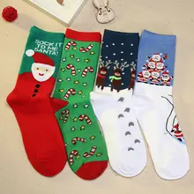 Cartoon Printed Socks Women’s Fashion Cotton Casual Harajuku Kawaii Socks Warm Foot wear Christmas Santa Claus Funny Socks W2-1