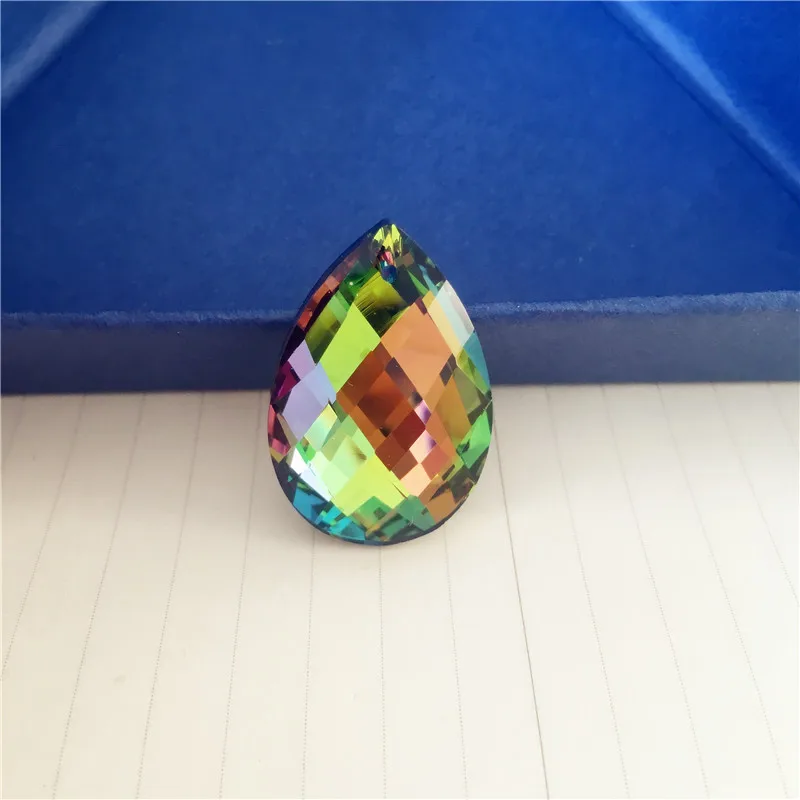 

Hot 38mm 10pcs rainbow crystal chandelier pendants Grid cut-faceted glass lamp parts for Christmas DIY Decoration