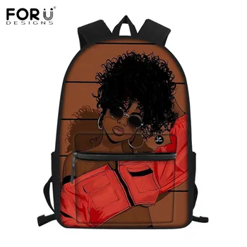 

FORUDESIGNS Canvas Children School Bags Afro Girl Printing School Backpacks Brown Beauty Princess Schoolbags Bookbags for Junior