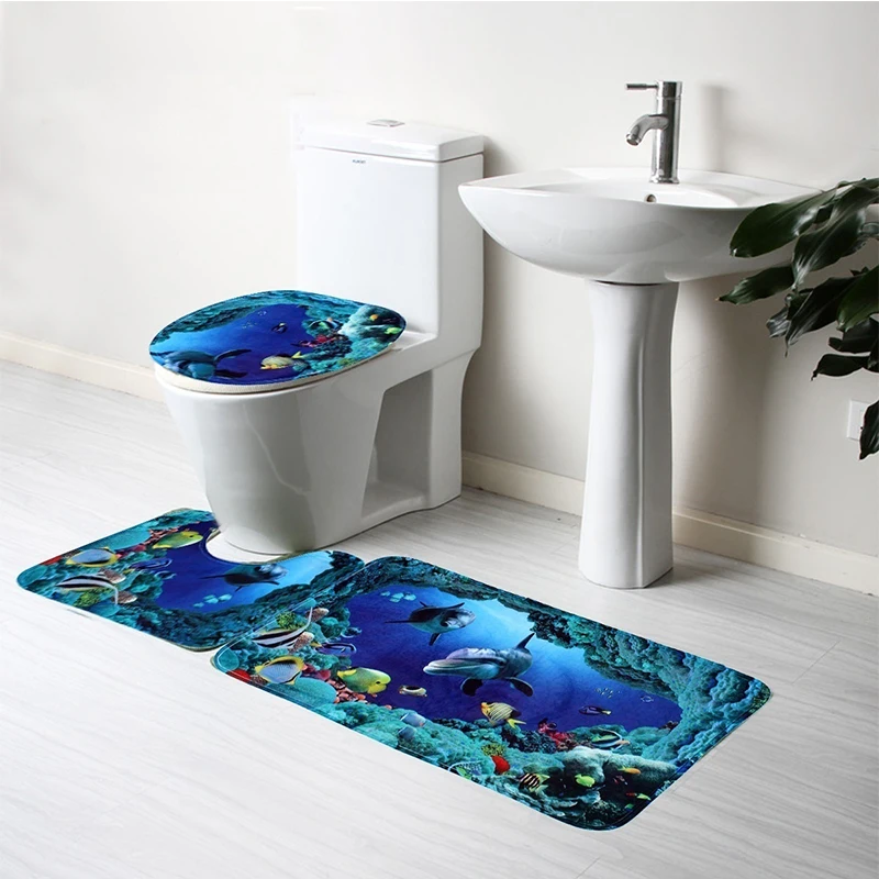 Коврики для ванной комнаты занавески для душа Океан Дельфин печать прочный водонепроницаемый занавес Туалет крышка коврик нескользящий коврик для ванной комнаты Набор