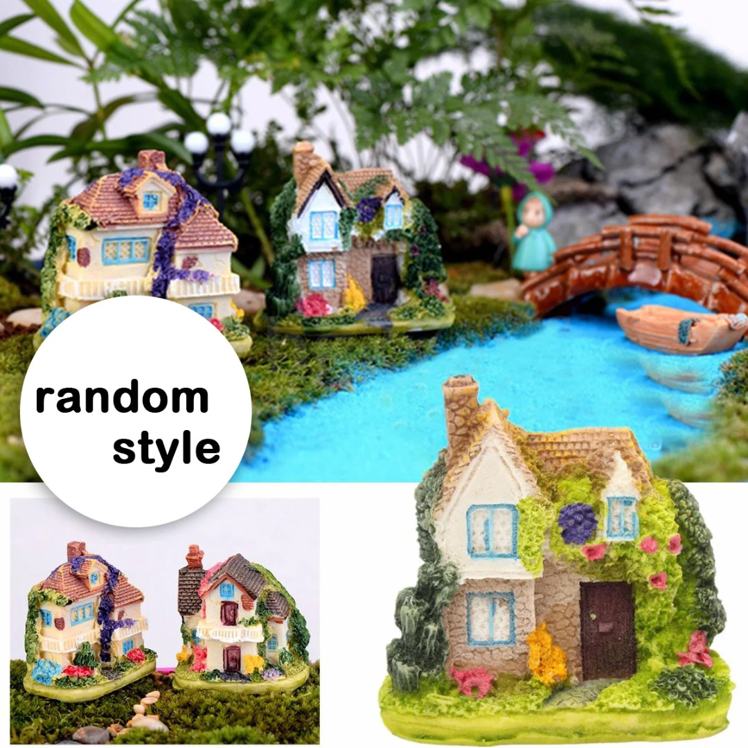 JX-LCLYL Resin Fairy Garden Miniature Thatches House Landscape Ornament Figurine Decor