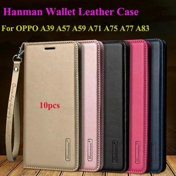 

10pcs Hanman Flip Leather Case For OPPO A1 A3 A39 A57 A59 A71 A75 A77 A83 Hang Rope Series Genuine Wallet Card Slot Case Cover