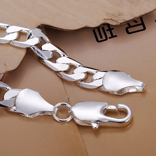 10 мм звено цепи для мужчин ювелирные изделия 925 стерлингового серебра браслет 20 см H262 подарочная коробка