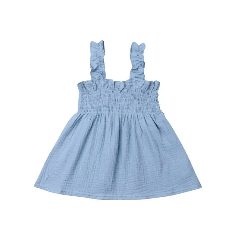 

New Toddler Kids Baby Girls clothes off shoulder strap solid Ruffle sleeveless Princess lovely cotton Dresses one pieces
