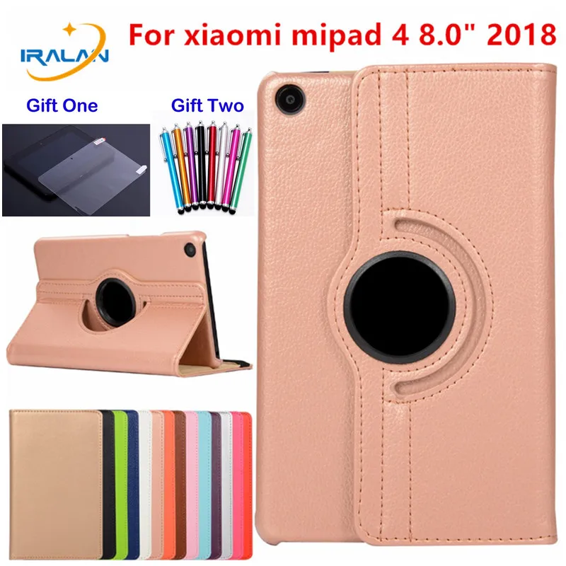 

2018 new 360 Degree Rotating Flip PU Leather Case For Xiaomi MiPad 4 Mi Pad 4 Mi Pad4 8.0" Tablet Magnet Stand Cover+film+stylus