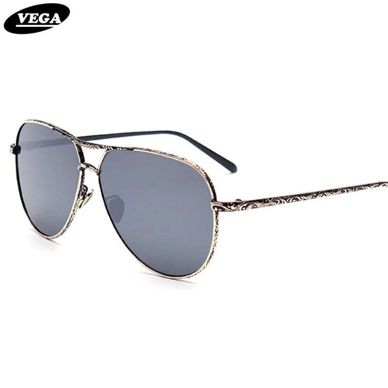 

VEGA Men Women Oversized Sunglasses Vintage Carve Sun Glasses Trendy Mirror Pilot Sunglasses Black Silver Red Blue Lens 1823