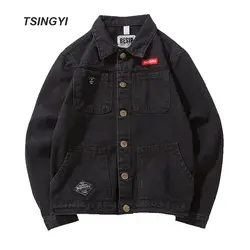Tsingyi 5XL винтажная Мужская джинсовая куртка, черные верблюжьи джинсовые куртки, мужская куртка-бомбер, авиационная куртка, повседневный