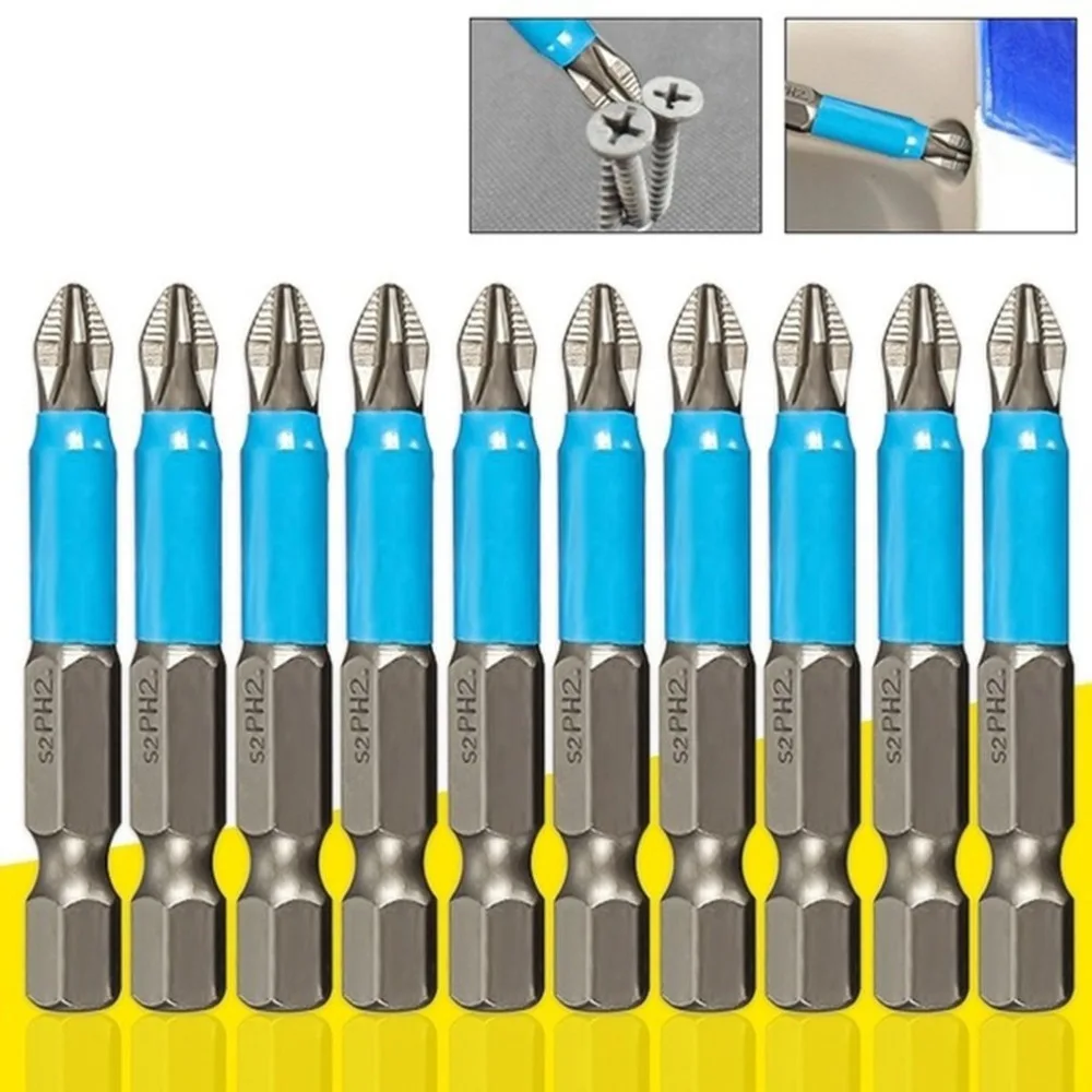 

10PCS/SET 50MM Anti Slip Electric Hex Shank Magnetic 50mm PH2 Phillips Cross Head Screwdriver Bits Hand Tools