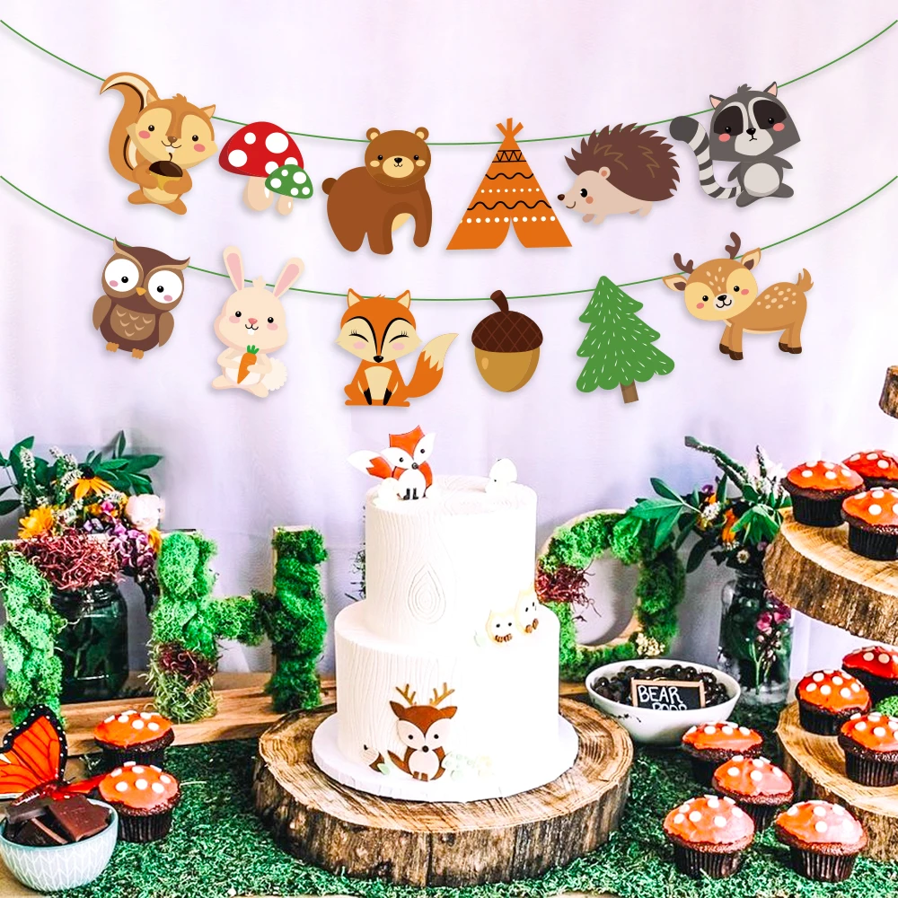 

Baby Shower Safari Jungle Party Decorations Woodland Theme Banners Forest Cartoon Animals Kids Birthday Party Favors Supplies