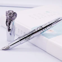 Fuliwen перьевая ручка с головой слона на крышке, нежная Серебряная ручка с подписью, Средний Перьевая ручка для бизнеса, офиса, дома, школы