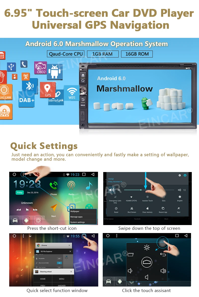 Best 6.95" Android 6.0 head unit 2 DIN Car DVD Player Stereo GPS Radio Navi OBD2 0 Best 6.95" Android 6.0 head unit 2 DIN Car DVD Player Stereo GPS Radio Navi OBD2 0